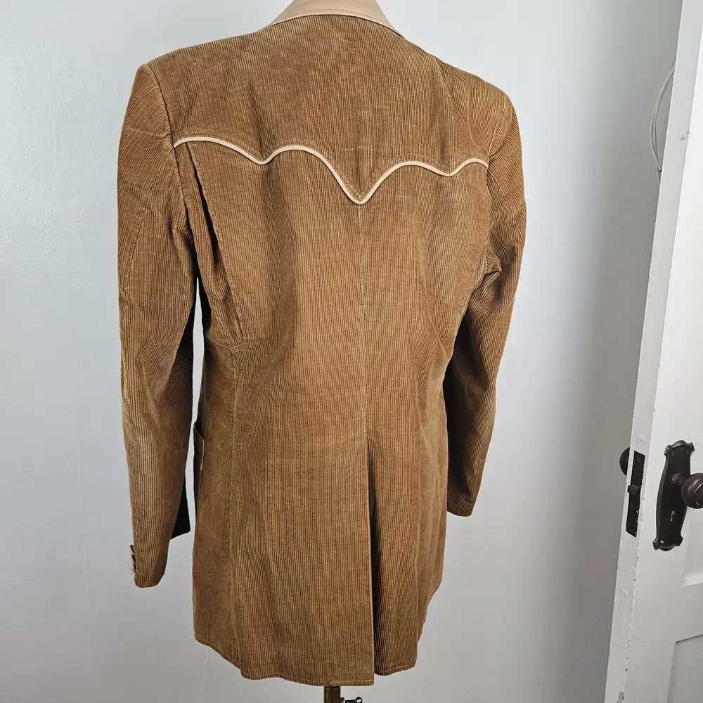 Vintage Pioneer Wear Corduroy Leather Western Sport Coat‎ Jacket Men's 42 Tan